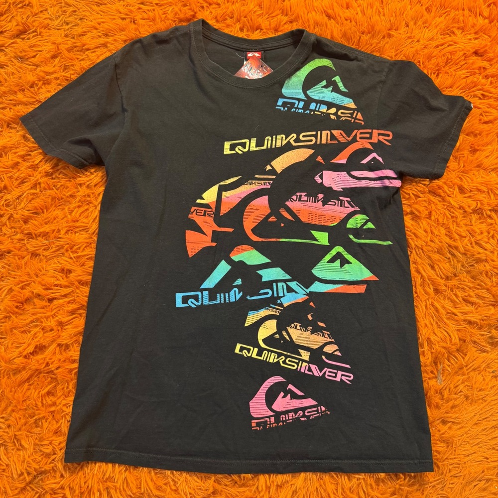 Quiksilver Mens Black Rainbow Gradient Logo Graphic T-Shirt Medium NWT